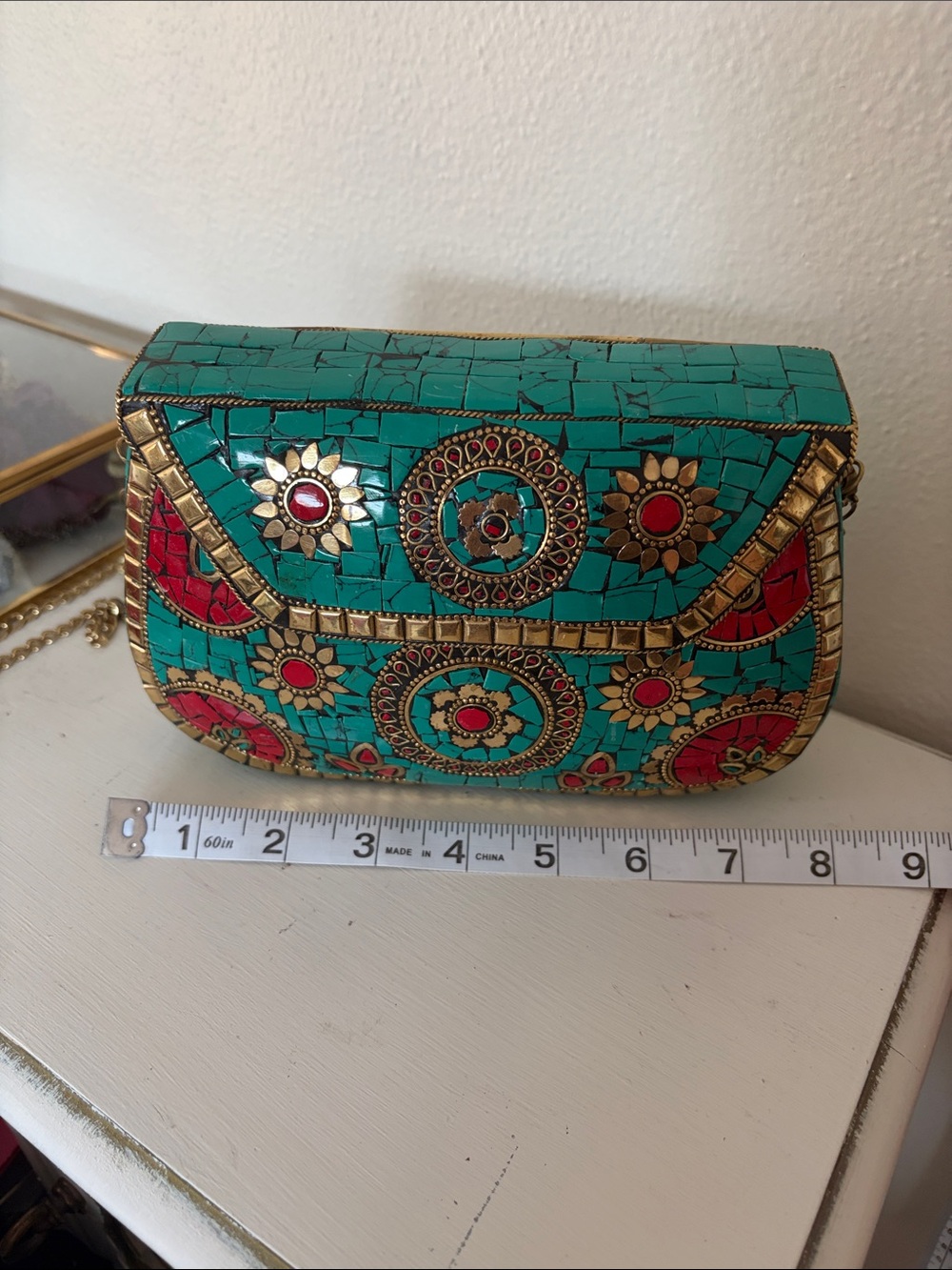 Antik Kraft Turquoise, Red & Gold Mosaic Evening Clutch